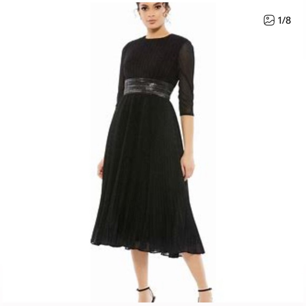 Mac Duggal NWT Black Shimmering Midi Tea Length Dress Size 14 #30750